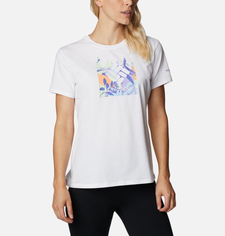 Thumbnail: Women's Sun Trek Graphic T-Shirt, Color: White, Arboreal Swirl Graphic, image 5