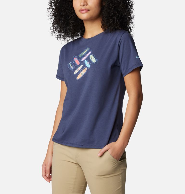 Columbia Mission Peak Short Sleeve Graphic T-Shirt - Girls S Peach Heather - Inverted Stripes Graphic