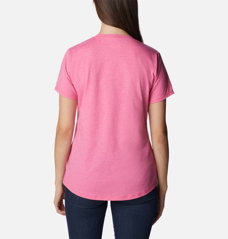 Women's Sun Trek Graphic T-Shirt, Color: Wild Geranium Hthr, Arboreal Swirl Grx, image 2