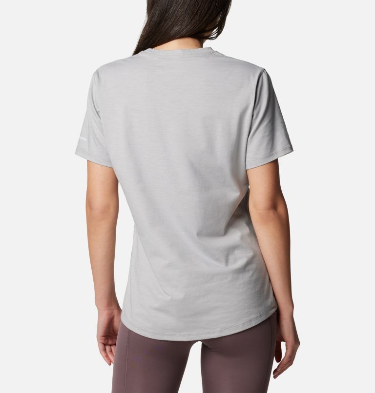Women's Sun Trek Technical Graphic T-Shirt, Color: Colm Grey Hthr, Dimensional Gem Omblur, image 2