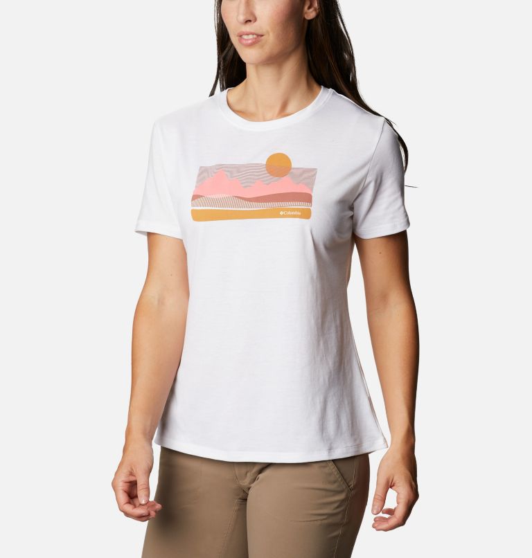 Women's Sun Trek Technical Graphic T-Shirt, Color: White, Painted Hills, image 5