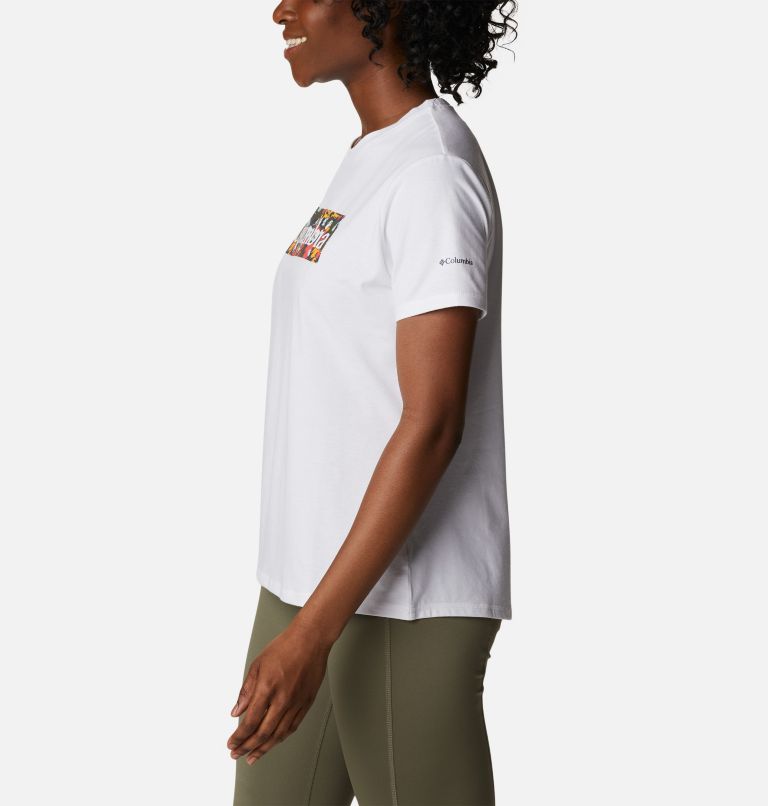 Women's Sun Trek Technical Graphic T-Shirt, Color: White, Typhoon Bloom Frame, image 3