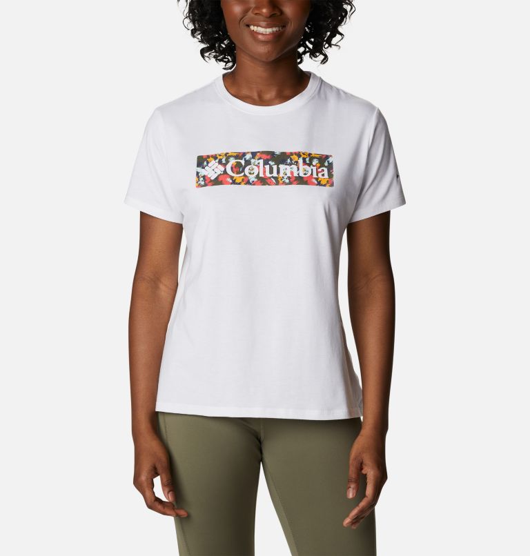 Thumbnail: Women's Sun Trek Technical Graphic T-Shirt, Color: White, Typhoon Bloom Frame, image 1