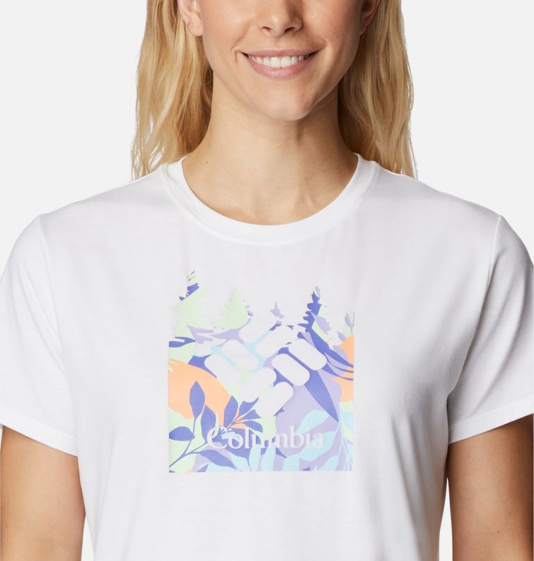 Thumbnail: Women's Sun Trek Technical Graphic T-Shirt, Color: White, Arboreal Swirl Graphic, image 4