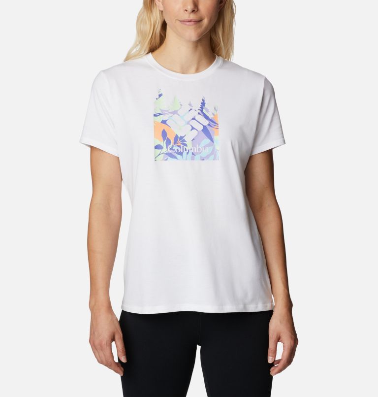 Women's Sun Trek Technical Graphic T-Shirt, Color: White, Arboreal Swirl Graphic, image 1