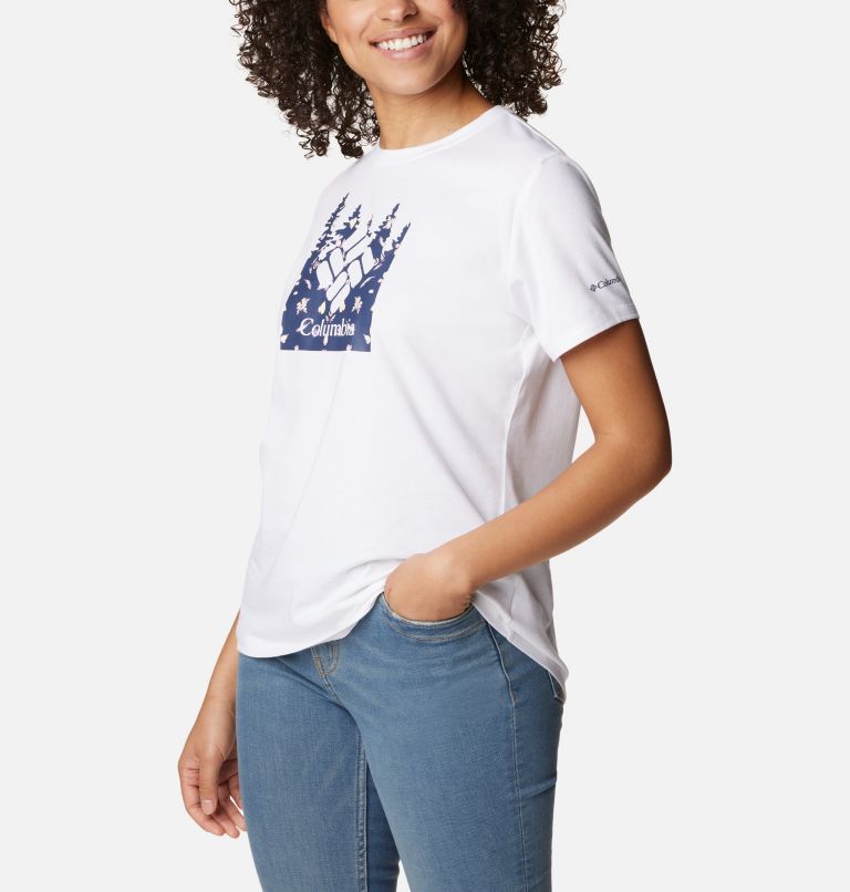 Women's Sun Trek Technical Graphic T-Shirt, Color: White, Gem Cyanfond, image 5