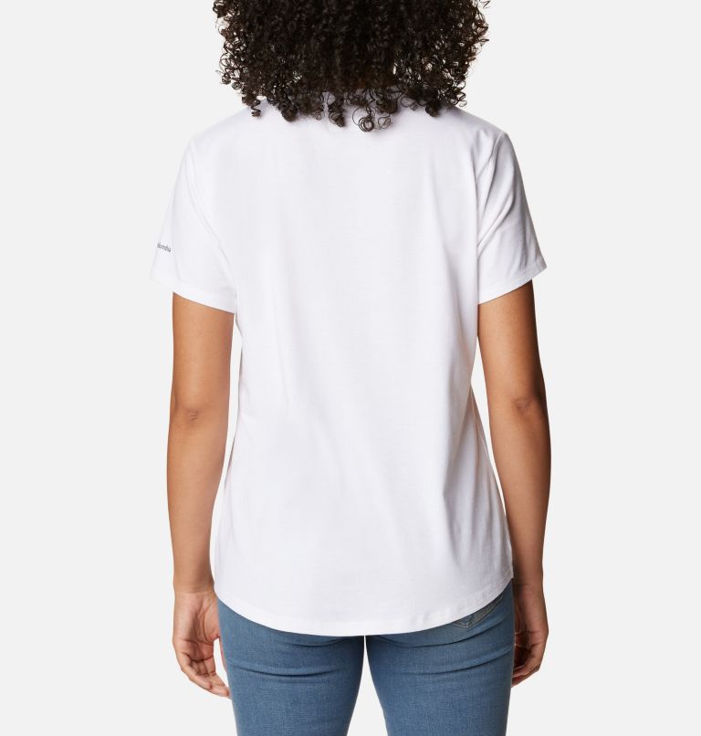 Thumbnail: Women's Sun Trek Technical Graphic T-Shirt, Color: White, Gem Cyanfond, image 2