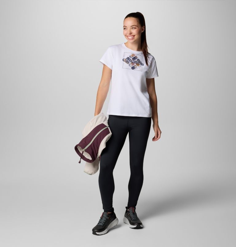 Women's Sun Trek Technical Graphic T-Shirt, Color: White, Dimensional Gem Omblur, image 3