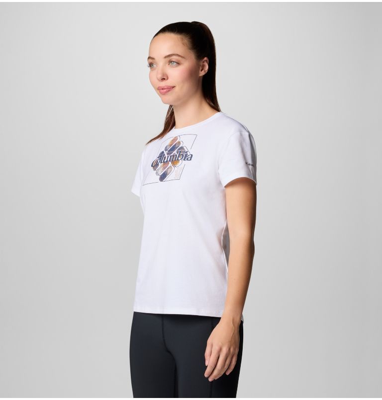 Women's Sun Trek Technical Graphic T-Shirt, Color: White, Dimensional Gem Omblur, image 4