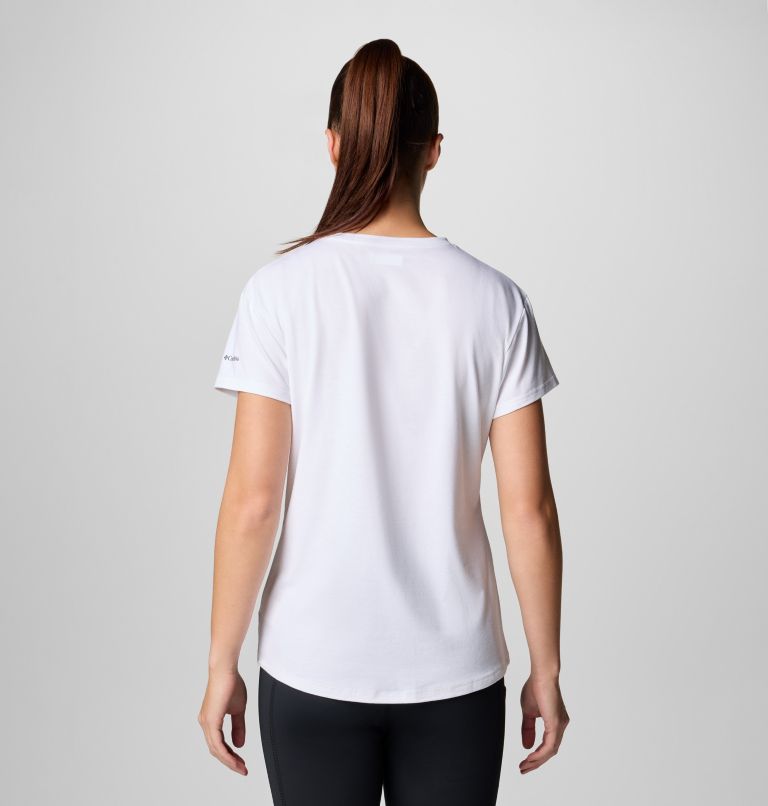 Women's Sun Trek Technical Graphic T-Shirt, Color: White, Dimensional Gem Omblur, image 2