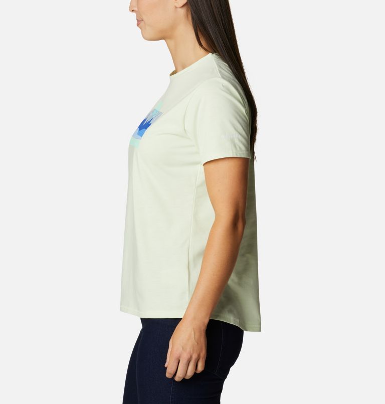Women's Sun Trek Technical Graphic T-Shirt, Color: Light Lime, Painted Hills, image 3