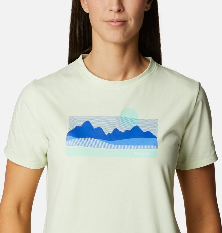 Women's Sun Trek Technical Graphic T-Shirt, Color: Light Lime, Painted Hills, image 4