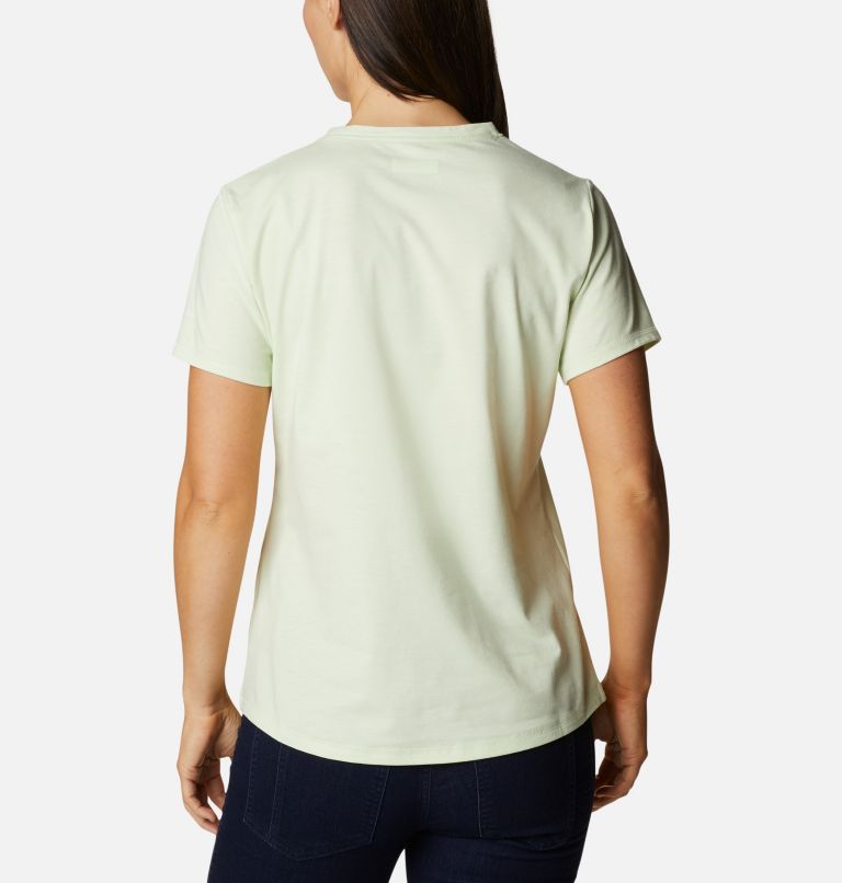 Women's Sun Trek Technical Graphic T-Shirt, Color: Light Lime, Painted Hills, image 2