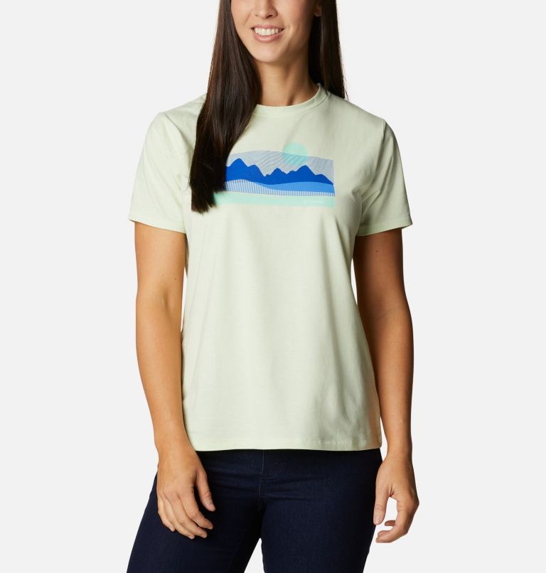 Thumbnail: Camiseta técnica Sun Trek para mujer, Color: Light Lime, Painted Hills, image 1