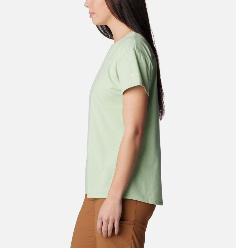 Women's Sun Trek Technical Graphic T-Shirt, Color: Sage Leaf, Wavy Rays, image 3