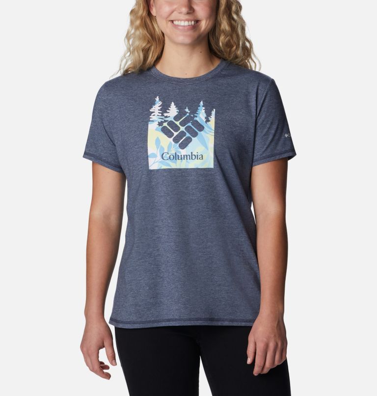 Women's Sun Trek Technical Graphic T-Shirt, Color: Nocturnal, Arboreal Swirl Graphic, image 1