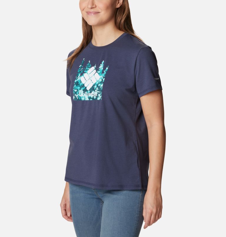 Women's Sun Trek Technical Graphic T-Shirt, Color: Nocturnal, Gem Iceblooms, image 5