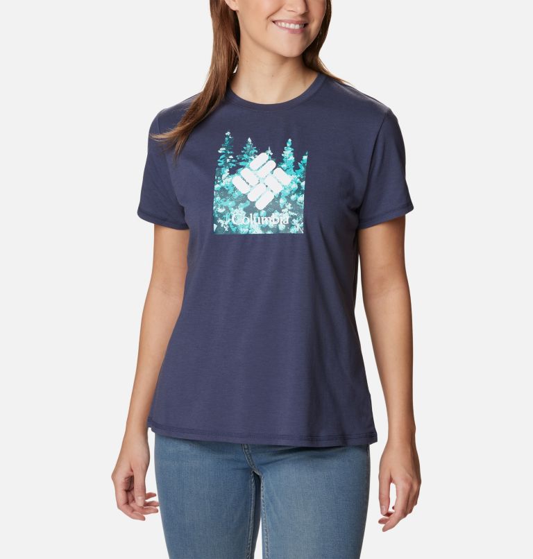 Thumbnail: Women's Sun Trek Technical Graphic T-Shirt, Color: Nocturnal, Gem Iceblooms, image 1