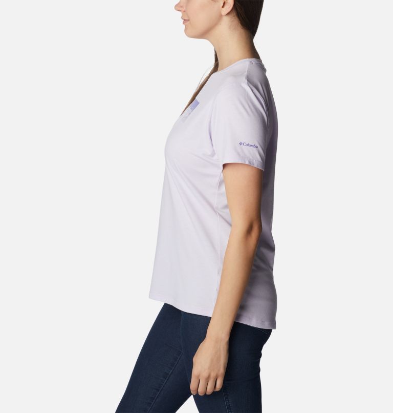 Women's Sun Trek Technical Graphic T-Shirt, Color: Purple Tint Hthr, Framed Halftone Grx, image 3