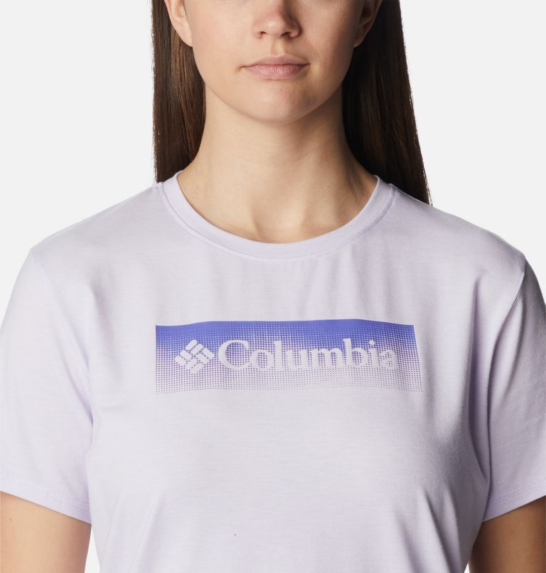 Sun Trek technisches T-Shirt für Frauen, Color: Purple Tint Hthr, Framed Halftone Grx, image 4