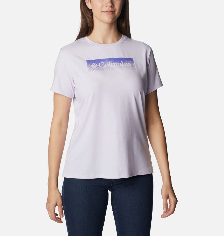 Women's Sun Trek Technical Graphic T-Shirt, Color: Purple Tint Hthr, Framed Halftone Grx, image 1