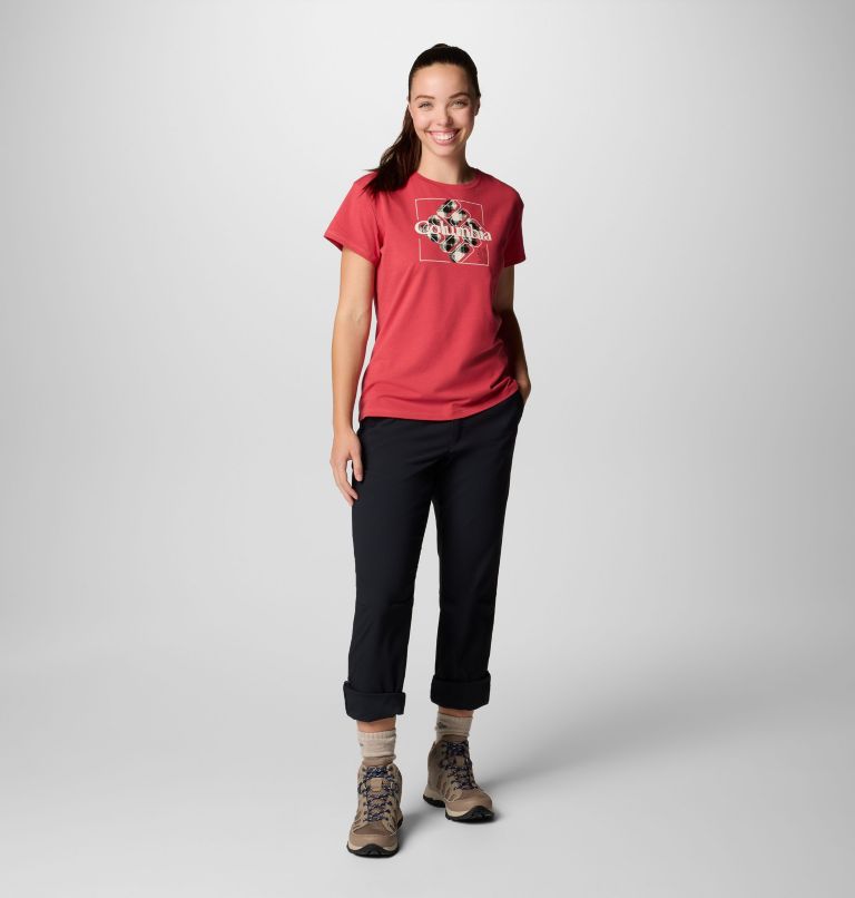 Women's Sun Trek Technical Graphic T-Shirt, Color: Daredevil, Dimensional Gem Omblur Tonal, image 3