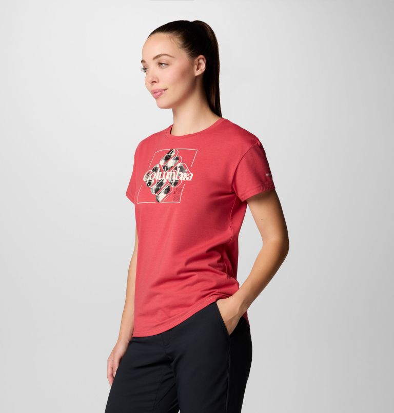 Women's Sun Trek Technical Graphic T-Shirt, Color: Daredevil, Dimensional Gem Omblur Tonal, image 4