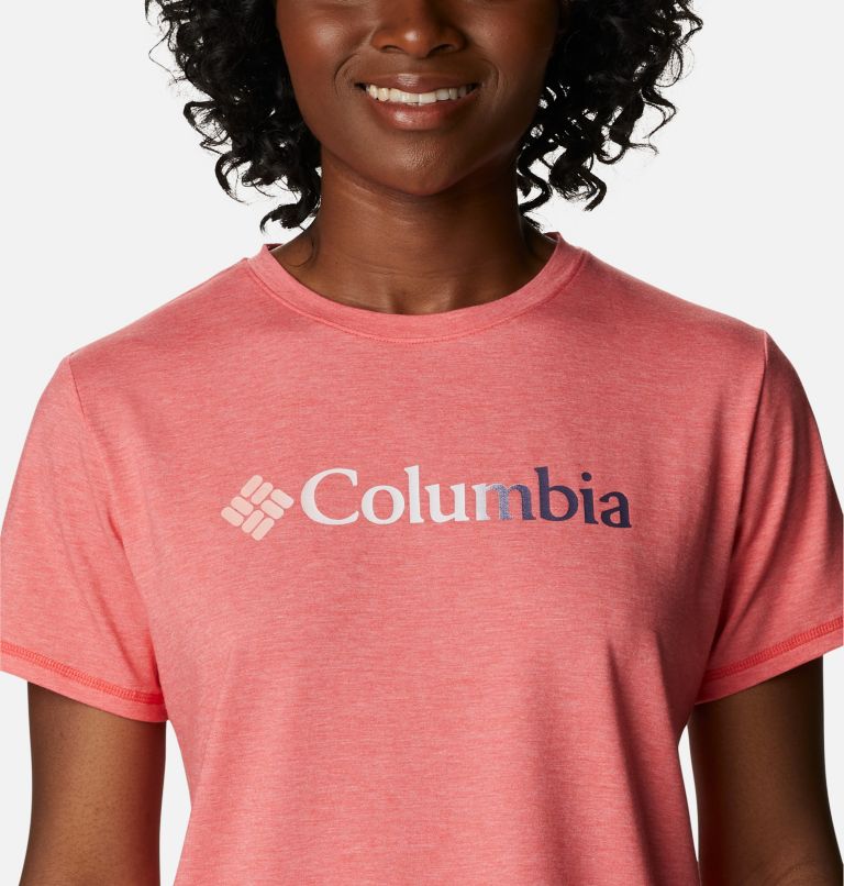 Thumbnail: Women's Sun Trek Technical Graphic T-Shirt, Color: Red Hibiscus Heather, Branded Gradient, image 4