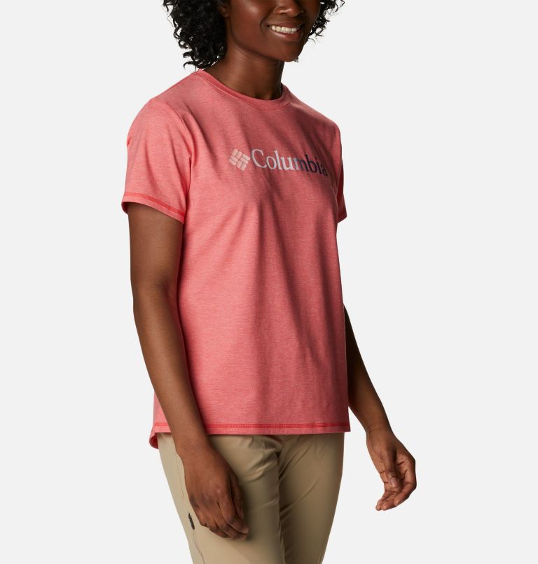 Thumbnail: T-shirt tecnica Sun Trek da donna, Color: Red Hibiscus Heather, Branded Gradient, image 5