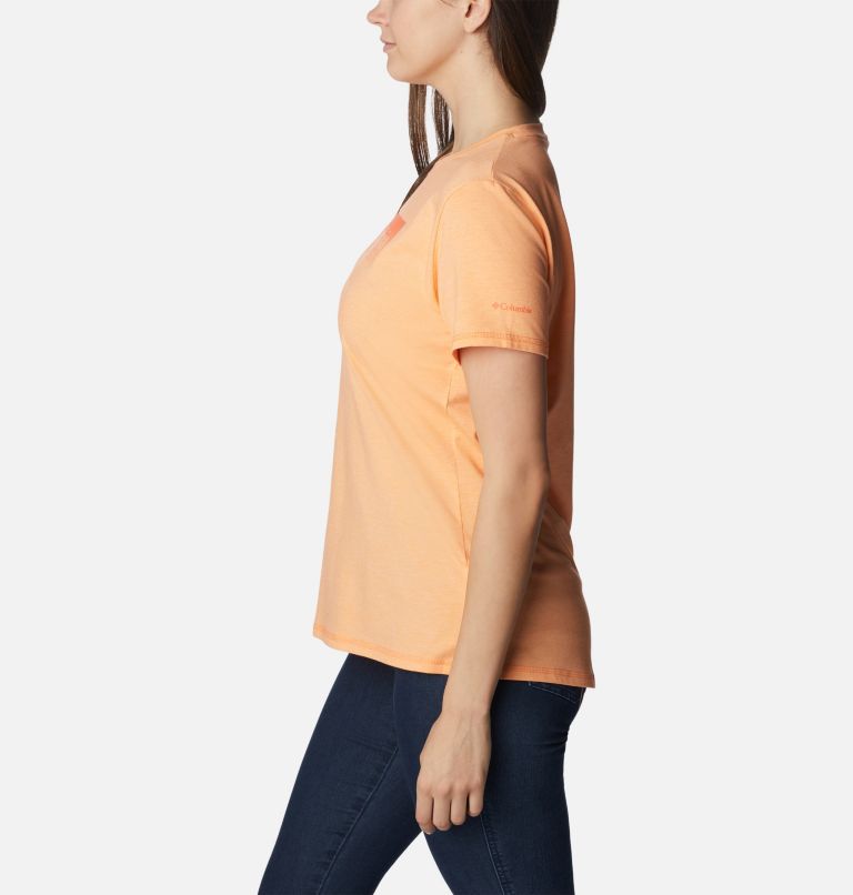 Thumbnail: Women's Sun Trek Technical Graphic T-Shirt, Color: Peach Hthr, Framed Halftone Graphic, image 3