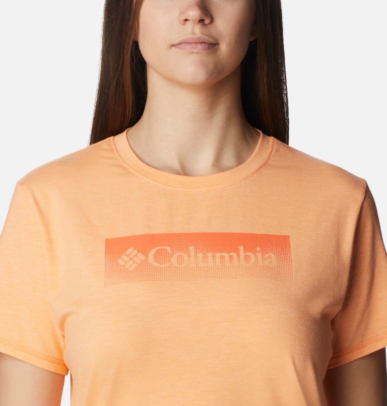Women's Sun Trek Technical Graphic T-Shirt, Color: Peach Hthr, Framed Halftone Graphic, image 4