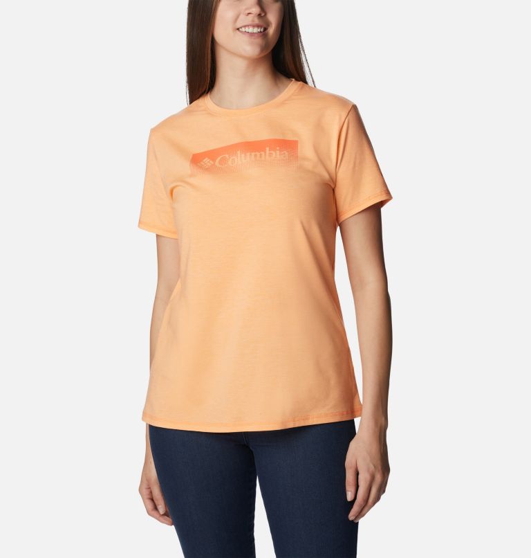 Women's Sun Trek Technical Graphic T-Shirt, Color: Peach Hthr, Framed Halftone Graphic, image 5