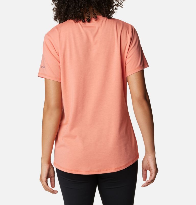 Women's Sun Trek Technical Graphic T-Shirt, Color: Faded Peach, Gem Check, image 2