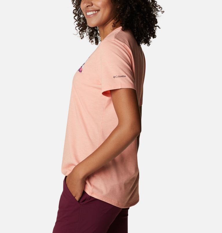 Sun Trek technisches T-Shirt für Frauen, Color: Coral Reef Heather, Typhoon Bloom Frame, image 3