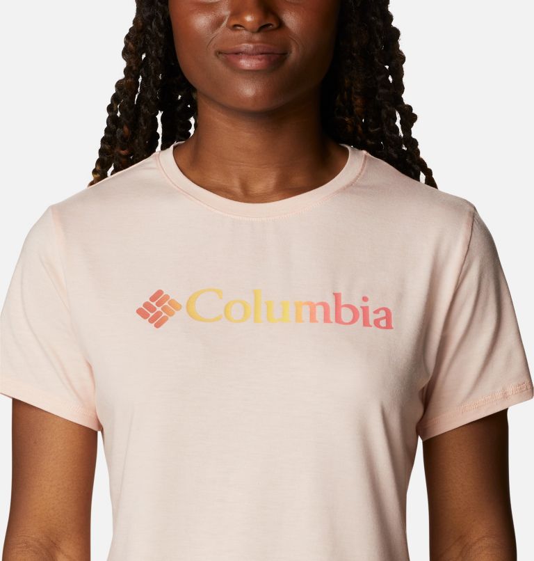 Women's Sun Trek Technical Graphic T-Shirt, Color: Peach Blossom Heather, CSC Gradient, image 4
