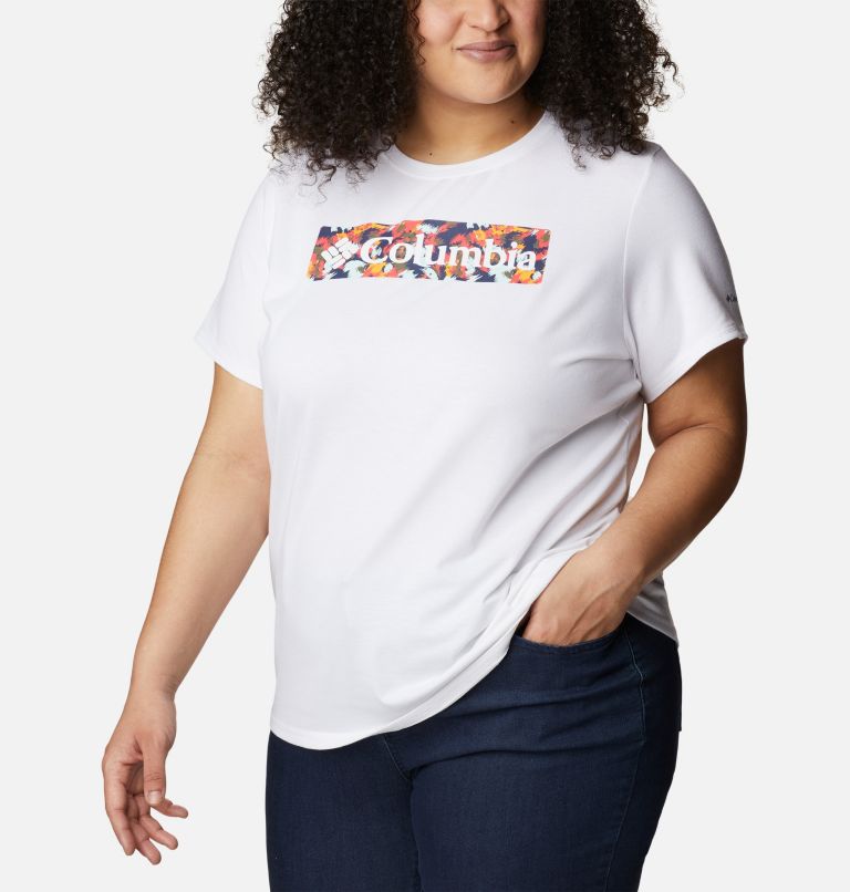 Thumbnail: Women's Sun Trek Graphic T-Shirt - Plus Size, Color: White, Typhoon Bloom Frame, image 5