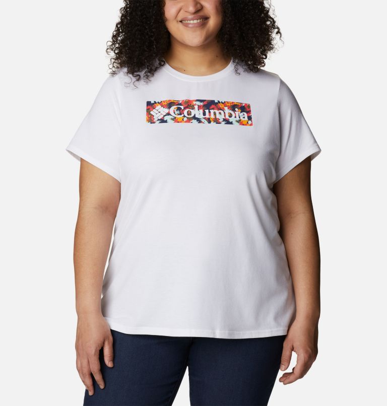 Thumbnail: Women's Sun Trek Graphic T-Shirt - Plus Size, Color: White, Typhoon Bloom Frame, image 1