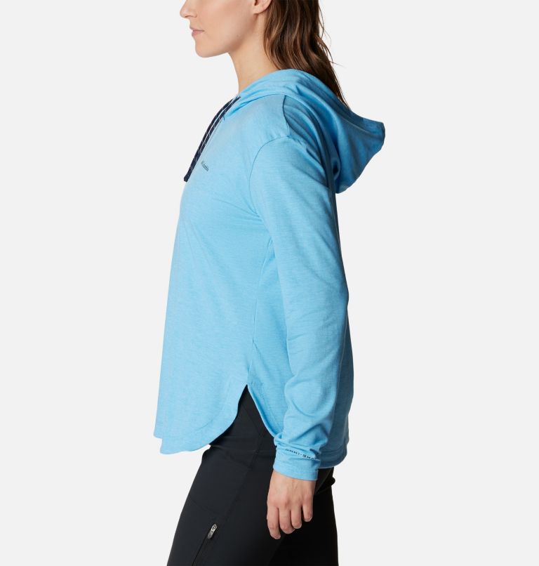 Women's Sun Trek Hooded Pullover, Color: Vista Blue Heather, image 3