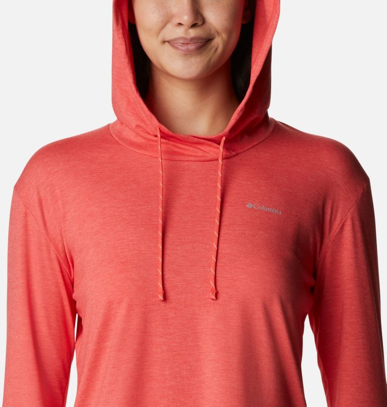 Women's Sun Trek Hooded Pullover, Color: Red Hibiscus Heather, image 4