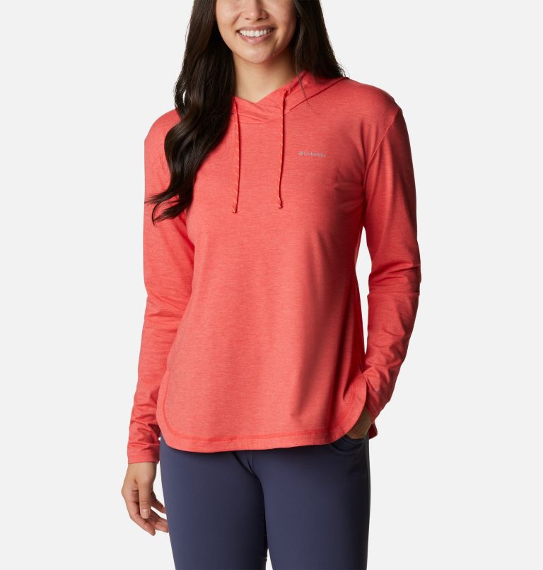 Women's Sun Trek Hooded Pullover, Color: Red Hibiscus Heather, image 1