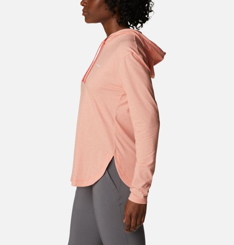 Women's Sun Trek Hooded Pullover, Color: Coral Reef Heather, image 3