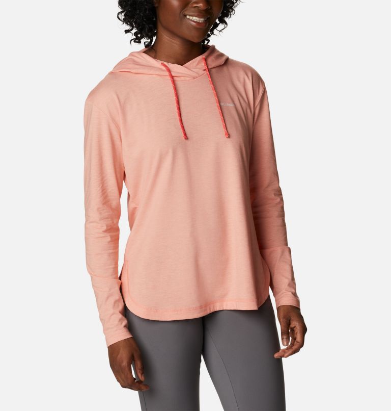 Thumbnail: Women's Sun Trek Hooded Pullover, Color: Coral Reef Heather, image 5