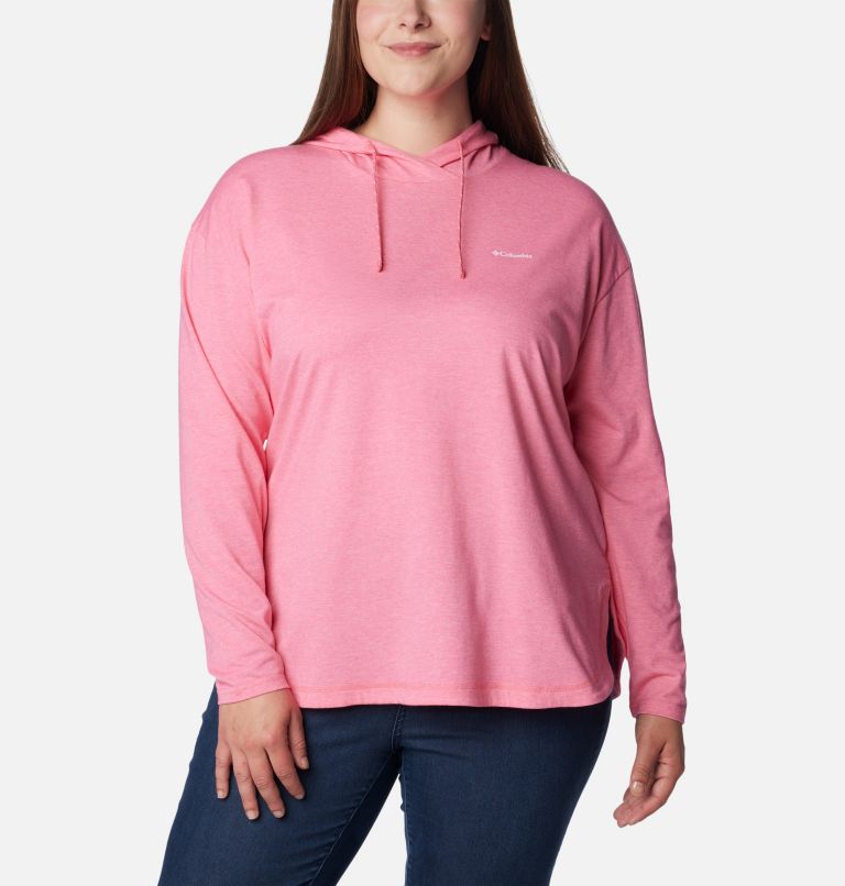 Thumbnail: Women's Sun Trek Hooded Pullover - Plus Size, Color: Camellia Rose Heather, image 1