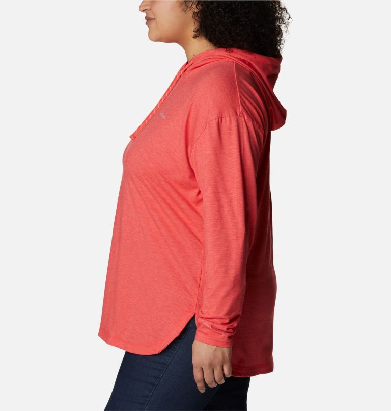 Thumbnail: Women's Sun Trek Hooded Pullover - Plus Size, Color: Red Hibiscus Heather, image 3