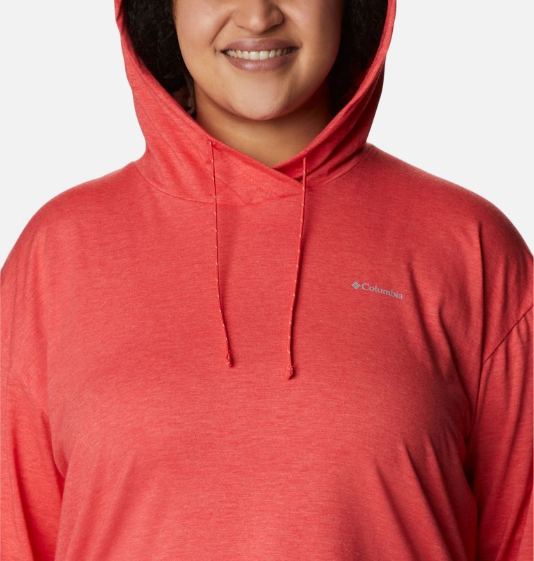 Thumbnail: Women's Sun Trek Hooded Pullover - Plus Size, Color: Red Hibiscus Heather, image 4