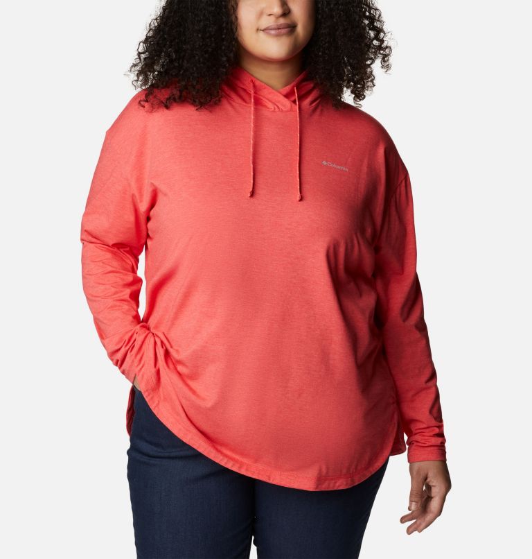Thumbnail: Women's Sun Trek Hooded Pullover - Plus Size, Color: Red Hibiscus Heather, image 5