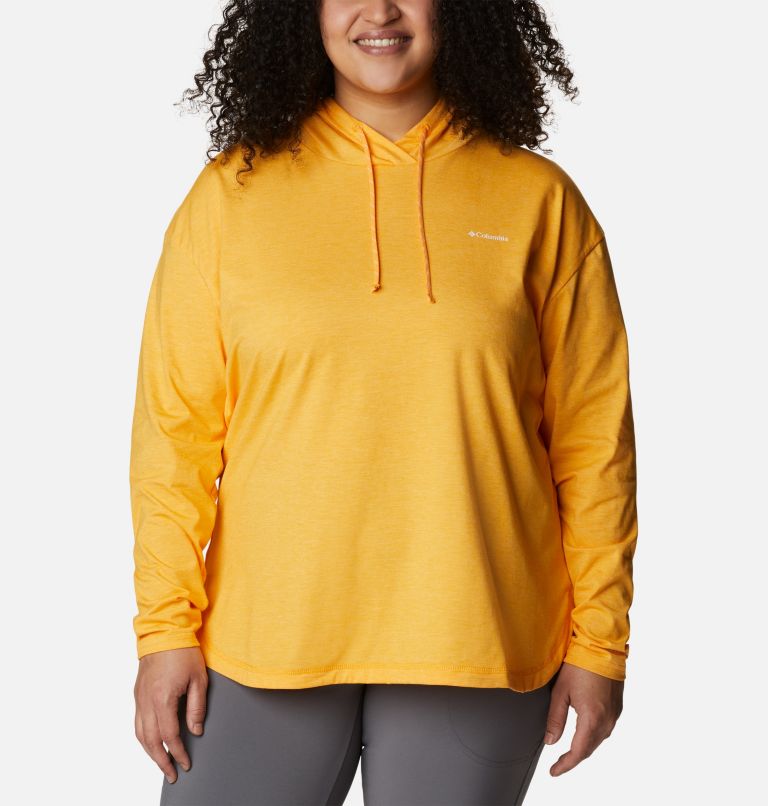 Thumbnail: Women's Sun Trek Hooded Pullover - Plus Size, Color: Mango Heather, image 1