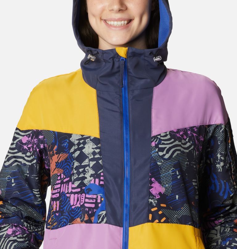 Women's Wallowa Park Windbreaker, Color: Nocturnal, Blossom Pink, Bright Gold, image 4