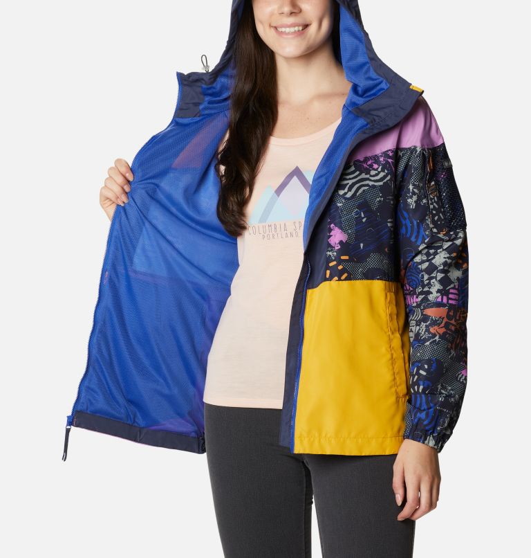 Women's Wallowa Park Windbreaker, Color: Nocturnal, Blossom Pink, Bright Gold, image 5