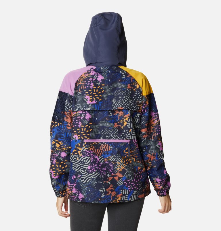 Women's Wallowa Park Windbreaker, Color: Nocturnal, Blossom Pink, Bright Gold, image 2